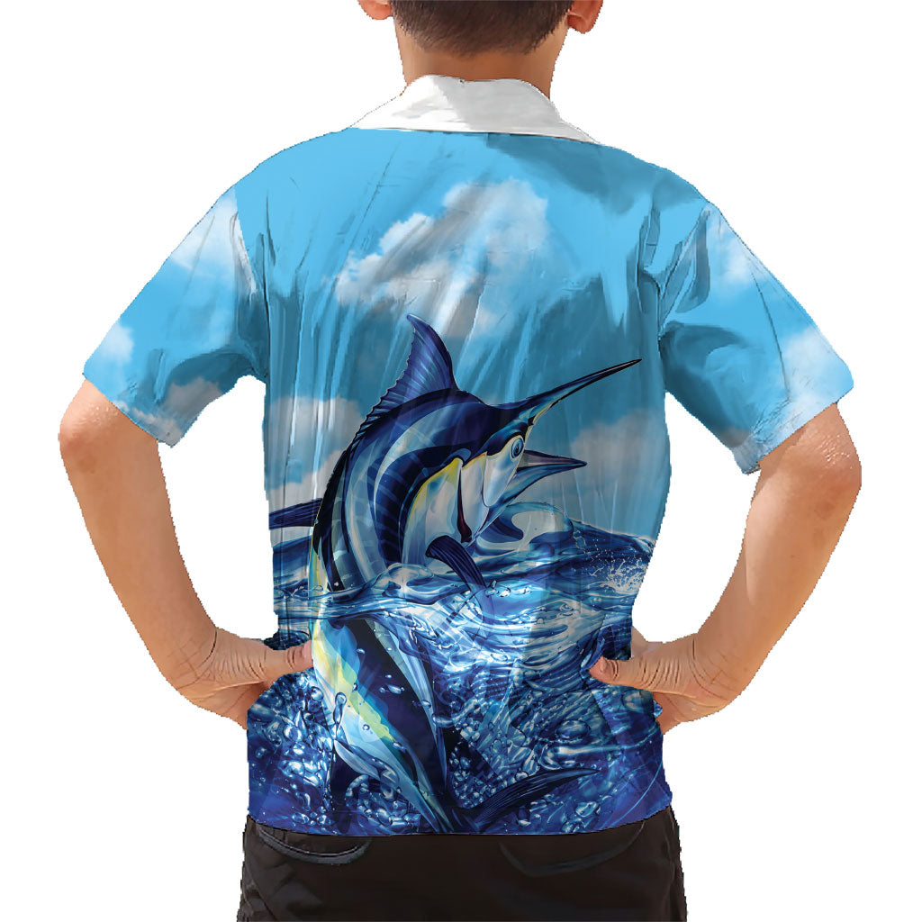 Hawaii Blue Marlin Fishing Family Matching Summer Maxi Dress and Hawaiian Shirt