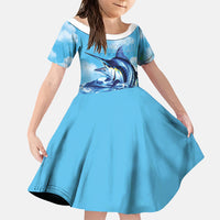 Hawaii Blue Marlin Fishing Family Matching Tank Maxi Dress and Hawaiian Shirt LT05 Daughter's Dress Blue - Polynesian Pride