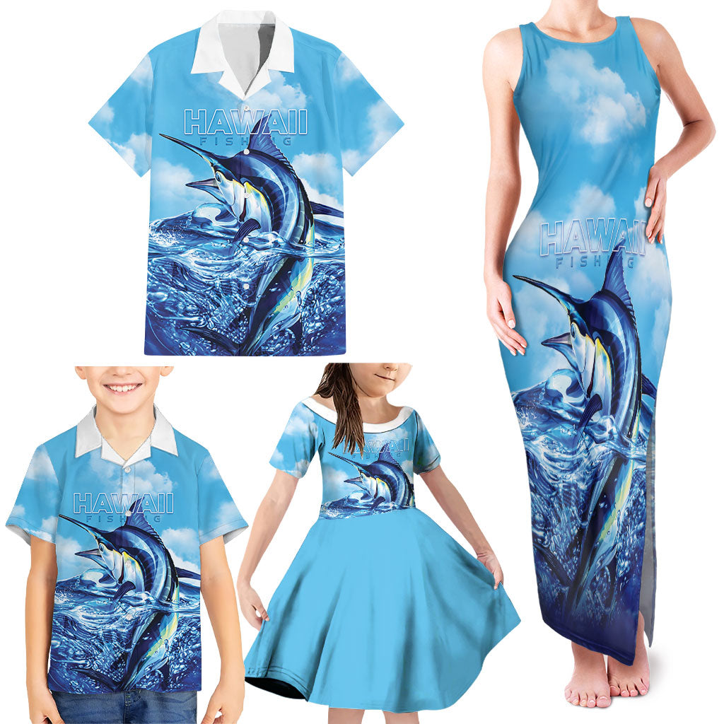 Hawaii Blue Marlin Fishing Family Matching Tank Maxi Dress and Hawaiian Shirt LT05 - Polynesian Pride
