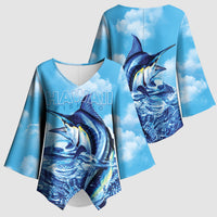 Hawaii Blue Marlin Fishing Kimono Sleeve Blouse