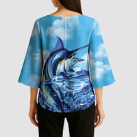 Hawaii Blue Marlin Fishing Kimono Sleeve Blouse