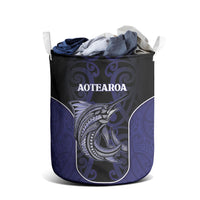 New Zealand Aotearoa Laundry Basket Blue Marlin Fishing Maori Pattern