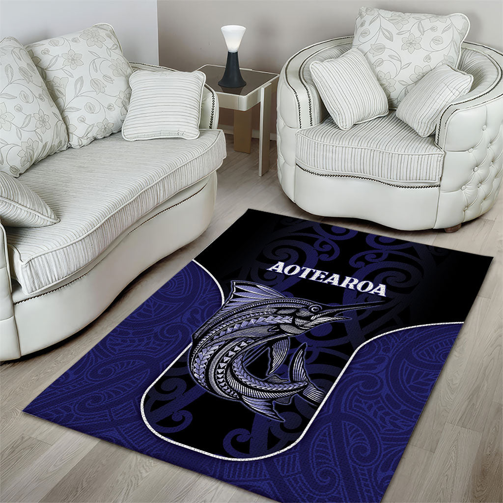 New Zealand Aotearoa Area Rug Blue Marlin Fishing Maori Pattern LT05 - Polynesian Pride