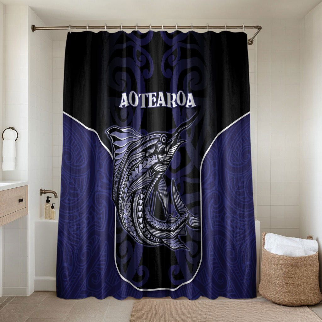 New Zealand Aotearoa Bathroom Set Blue Marlin Fishing Maori Pattern