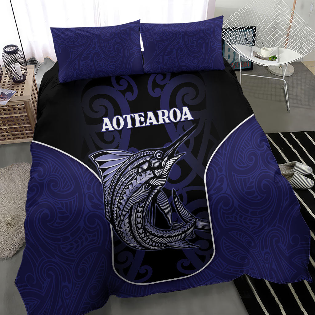 New Zealand Aotearoa Bedding Set Blue Marlin Fishing Maori Pattern
