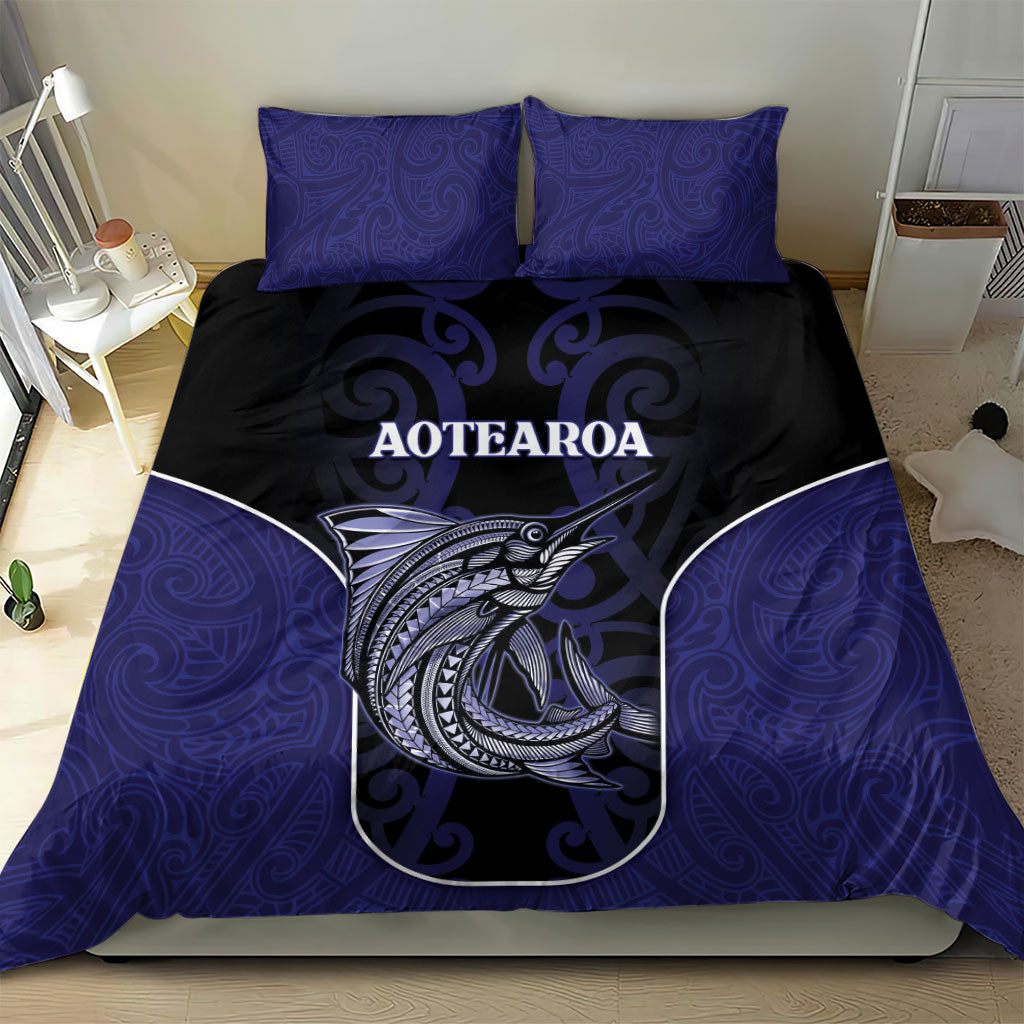 New Zealand Aotearoa Bedding Set Blue Marlin Fishing Maori Pattern
