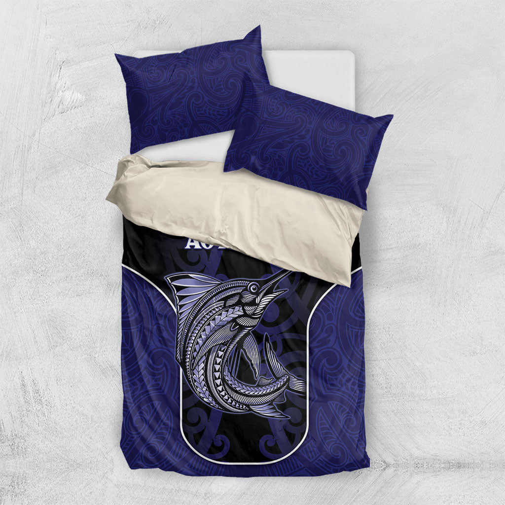 New Zealand Aotearoa Bedding Set Blue Marlin Fishing Maori Pattern