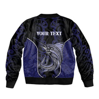 Personalised New Zealand Aotearoa Bomber Jacket Blue Marlin Fishing Maori Pattern LT05 - Polynesian Pride