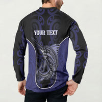 Personalised New Zealand Aotearoa Button Sweatshirt Blue Marlin Fishing Maori Pattern