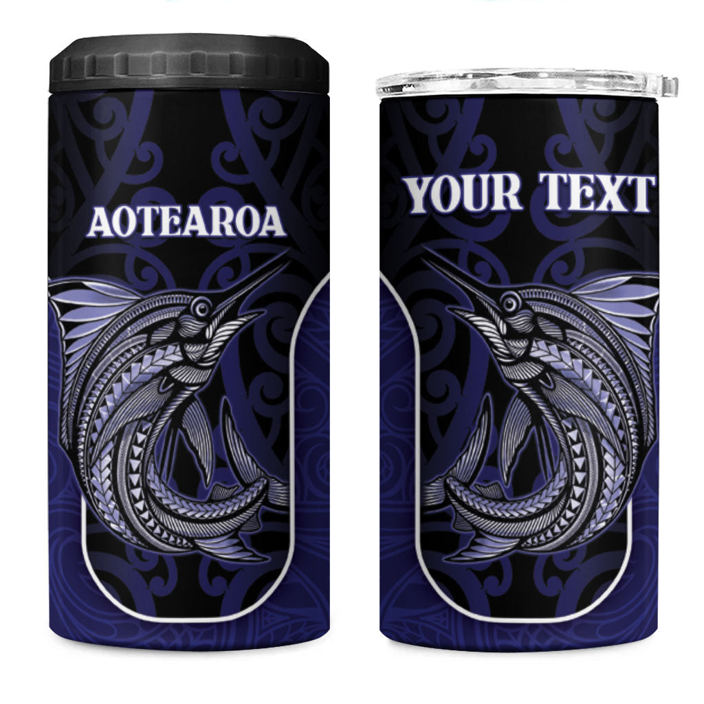 Personalised New Zealand Aotearoa 4 in 1 Can Cooler Tumbler Blue Marlin Fishing Maori Pattern LT05 One Size: 16 oz Black - Polynesian Pride