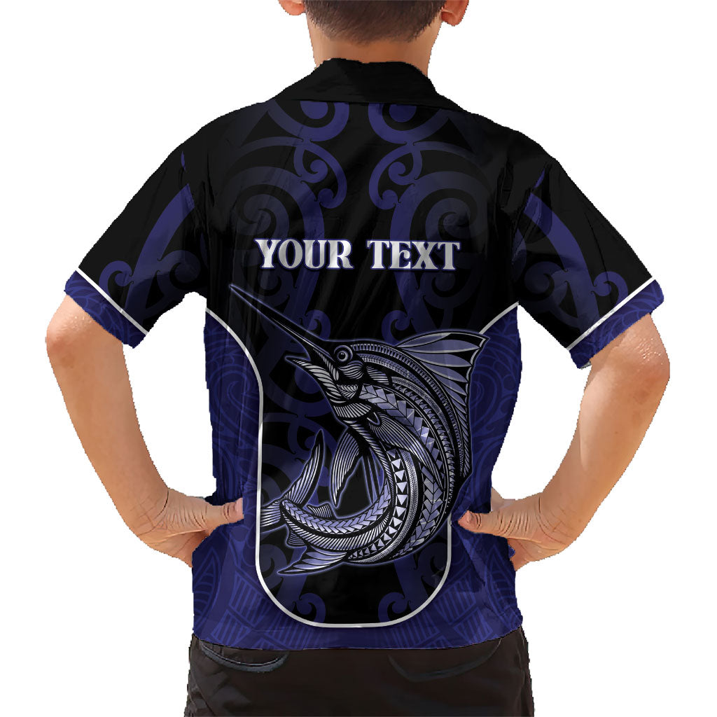 Personalised New Zealand Aotearoa Family Matching Mermaid Dress and Hawaiian Shirt Blue Marlin Fishing Maori Pattern LT05 - Polynesian Pride