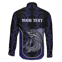 Personalised New Zealand Aotearoa Family Matching Mermaid Dress and Hawaiian Shirt Blue Marlin Fishing Maori Pattern LT05 - Polynesian Pride
