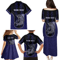 Personalised New Zealand Aotearoa Family Matching Puletasi and Hawaiian Shirt Blue Marlin Fishing Maori Pattern LT05 - Polynesian Pride