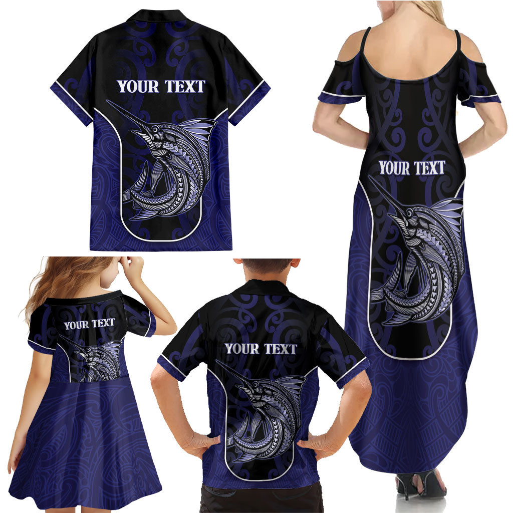 Personalised New Zealand Aotearoa Family Matching Summer Maxi Dress and Hawaiian Shirt Blue Marlin Fishing Maori Pattern LT05 - Polynesian Pride
