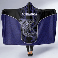 New Zealand Aotearoa Hooded Blanket Blue Marlin Fishing Maori Pattern
