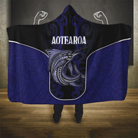 New Zealand Aotearoa Hooded Blanket Blue Marlin Fishing Maori Pattern