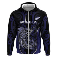 Personalised New Zealand Aotearoa Hoodie Blue Marlin Fishing Maori Pattern