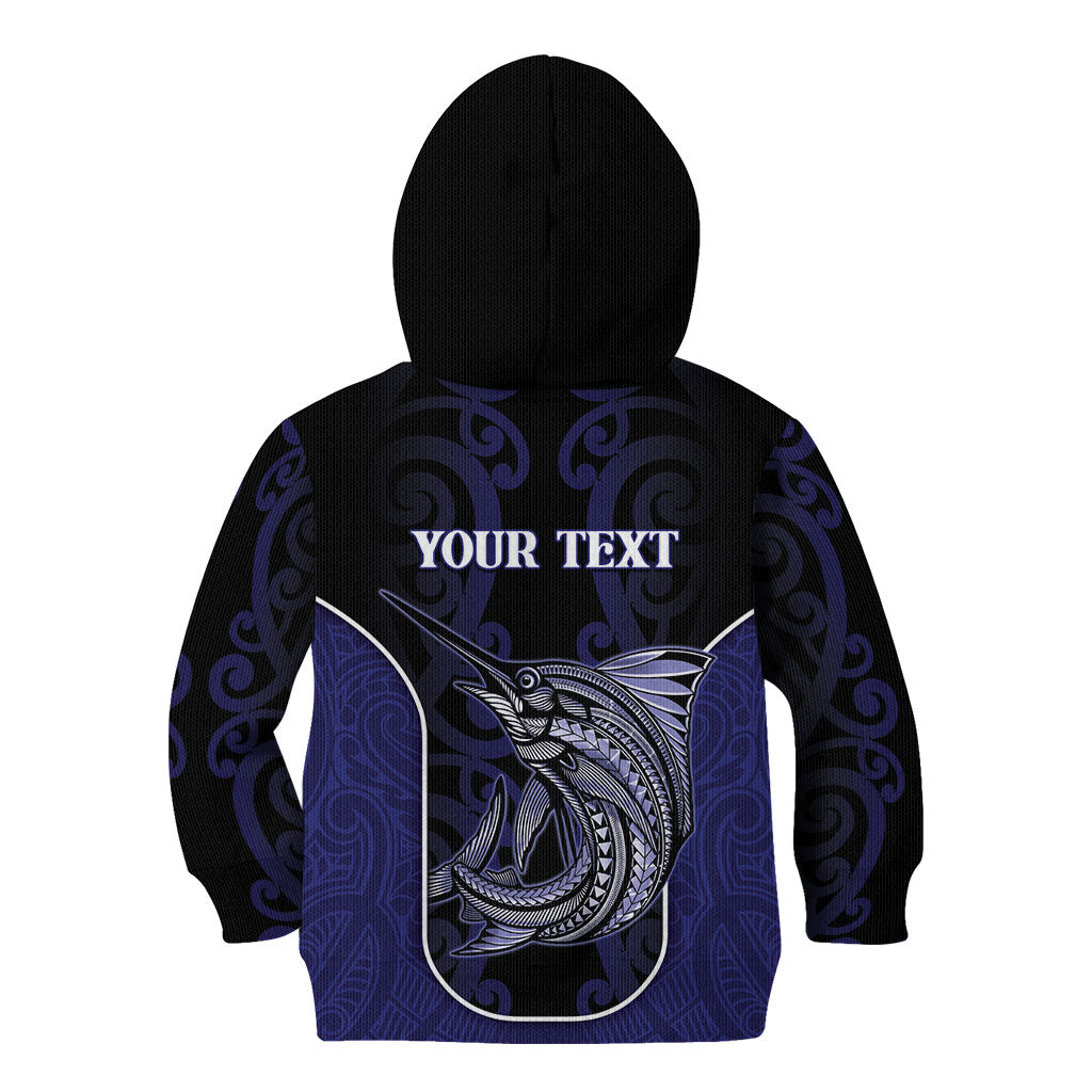 Personalised New Zealand Aotearoa Kid Hoodie Blue Marlin Fishing Maori Pattern LT05 - Polynesian Pride