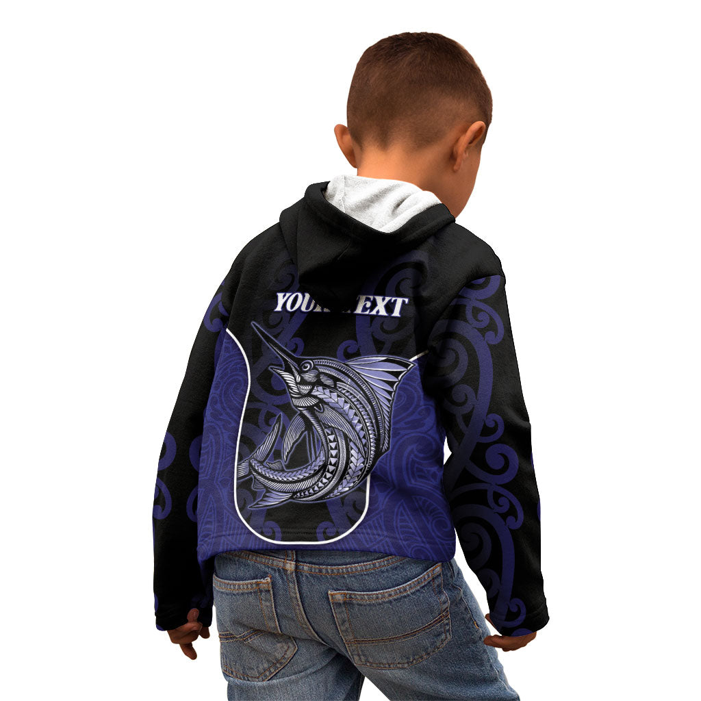 Personalised New Zealand Aotearoa Kid Hoodie Blue Marlin Fishing Maori Pattern LT05 - Polynesian Pride