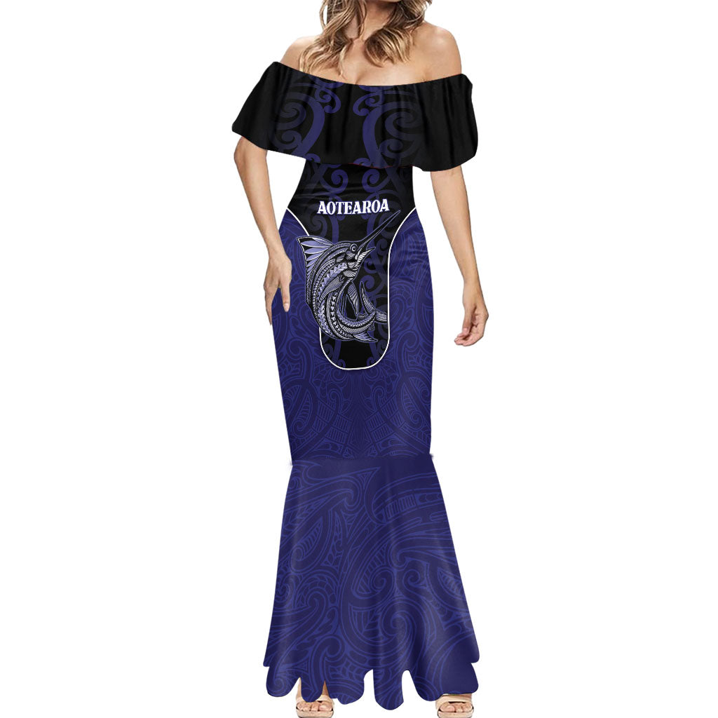 Personalised New Zealand Aotearoa Mermaid Dress Blue Marlin Fishing Maori Pattern LT05 - Polynesian Pride