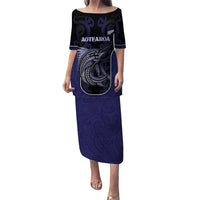 Personalised New Zealand Aotearoa Puletasi Blue Marlin Fishing Maori Pattern