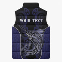 Personalised New Zealand Aotearoa Sleeveless Puffer Jacket Blue Marlin Fishing Maori Pattern LT05 - Polynesian Pride