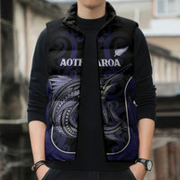 Personalised New Zealand Aotearoa Sleeveless Puffer Jacket Blue Marlin Fishing Maori Pattern LT05 - Polynesian Pride