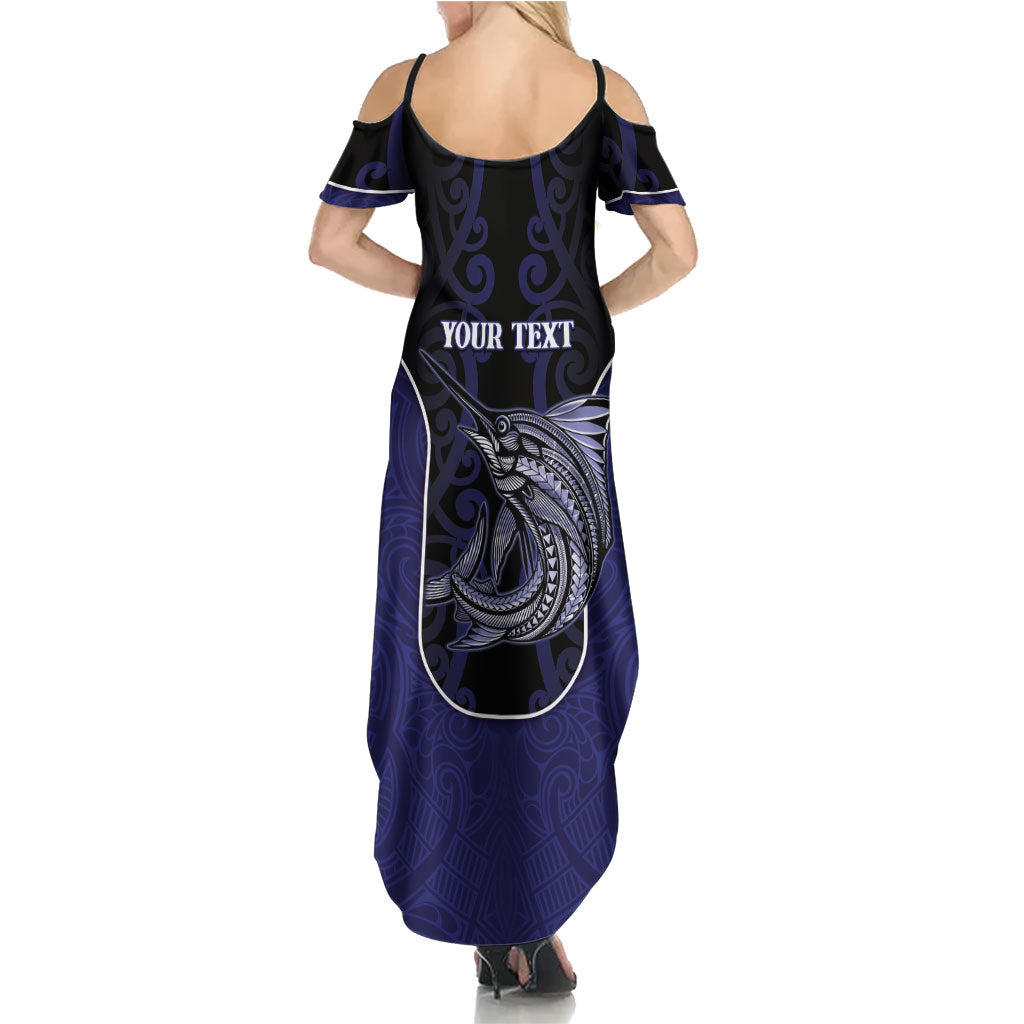 Personalised New Zealand Aotearoa Summer Maxi Dress Blue Marlin Fishing Maori Pattern LT05 - Polynesian Pride