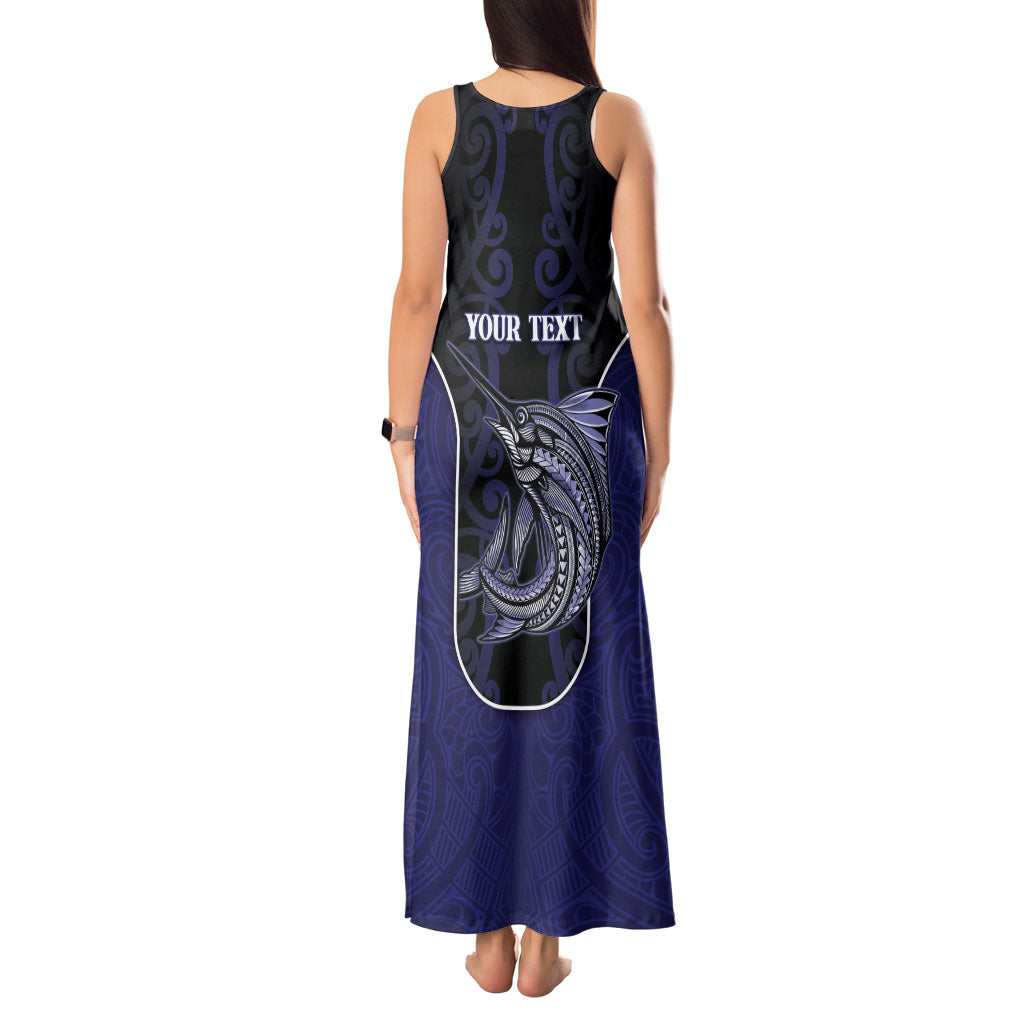 Personalised New Zealand Aotearoa Tank Maxi Dress Blue Marlin Fishing Maori Pattern LT05 - Polynesian Pride