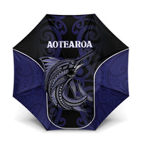 New Zealand Aotearoa Umbrella Blue Marlin Fishing Maori Pattern LT05 One Size Folded 11.42 inch Opened Diameter 37.4 inch Black - Polynesian Pride