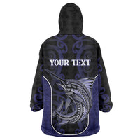 Personalised New Zealand Aotearoa Wearable Blanket Hoodie Blue Marlin Fishing Maori Pattern LT05 - Polynesian Pride