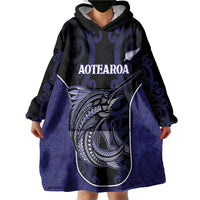 Personalised New Zealand Aotearoa Wearable Blanket Hoodie Blue Marlin Fishing Maori Pattern LT05 - Polynesian Pride
