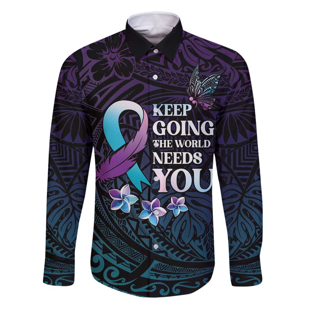 Polynesia Suicide Prevention Awareness Family Matching Long Sleeve Bodycon Dress and Hawaiian Shirt Keep Going The World Needs You