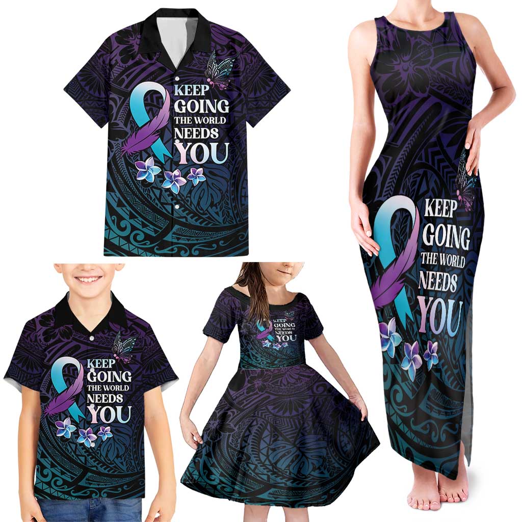 Polynesia Suicide Prevention Awareness Family Matching Tank Maxi Dress and Hawaiian Shirt Keep Going The World Needs You