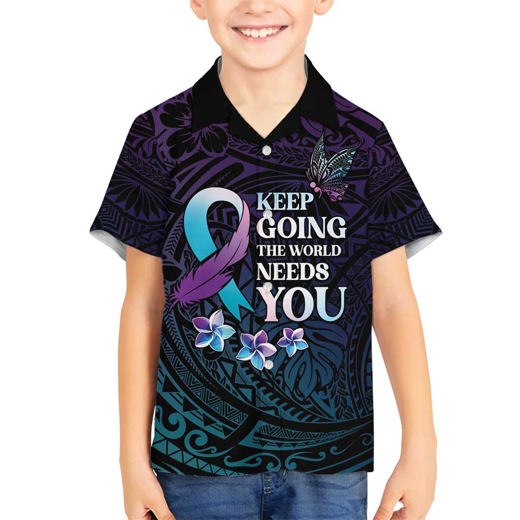 Polynesia Suicide Prevention Awareness Family Matching Tank Maxi Dress and Hawaiian Shirt Keep Going The World Needs You