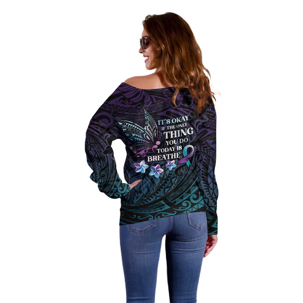 Polynesia Suicide Prevention Awareness Off Shoulder Sweater Keep Going The World Needs You