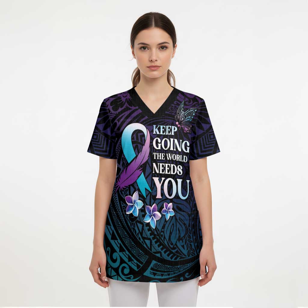 Polynesia Suicide Prevention Awareness Scrub Top Keep Going The World Needs You - Polynesian Pride