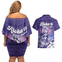 Aloha Hawaii Kauai Island Couples Matching Off Shoulder Short Dress and Hawaiian Shirt Hula Till You Drop LT05 - Polynesian Pride