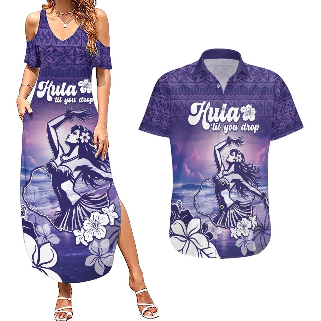 Aloha Hawaii Kauai Island Couples Matching Summer Maxi Dress and Hawaiian Shirt Hula Till You Drop