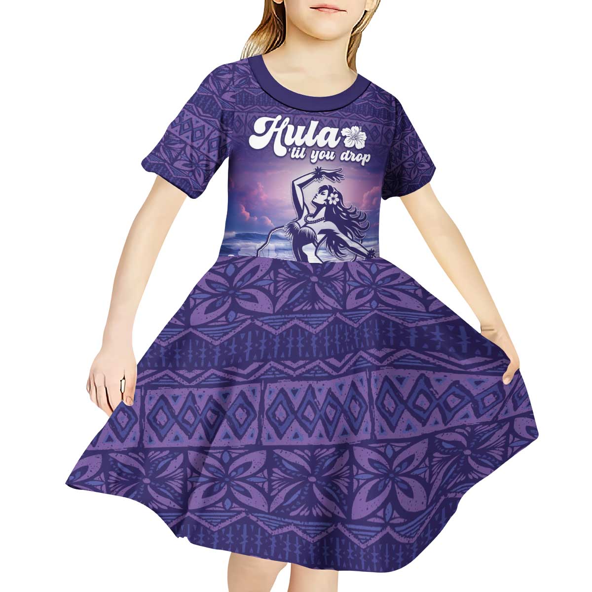 Aloha Hawaii Kauai Island Kid Short Sleeve Dress Hula Till You Drop LT05 - Polynesian Pride