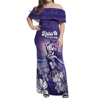 Aloha Hawaii Kauai Island Off Shoulder Maxi Dress Hula Till You Drop LT05 Women Purple - Polynesian Pride