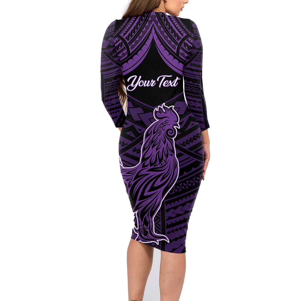 Personalised Hawaii Kauai Island Family Matching Long Sleeve Bodycon Dress and Hawaiian Shirt Rooster Tribal Tattoo Simple Style