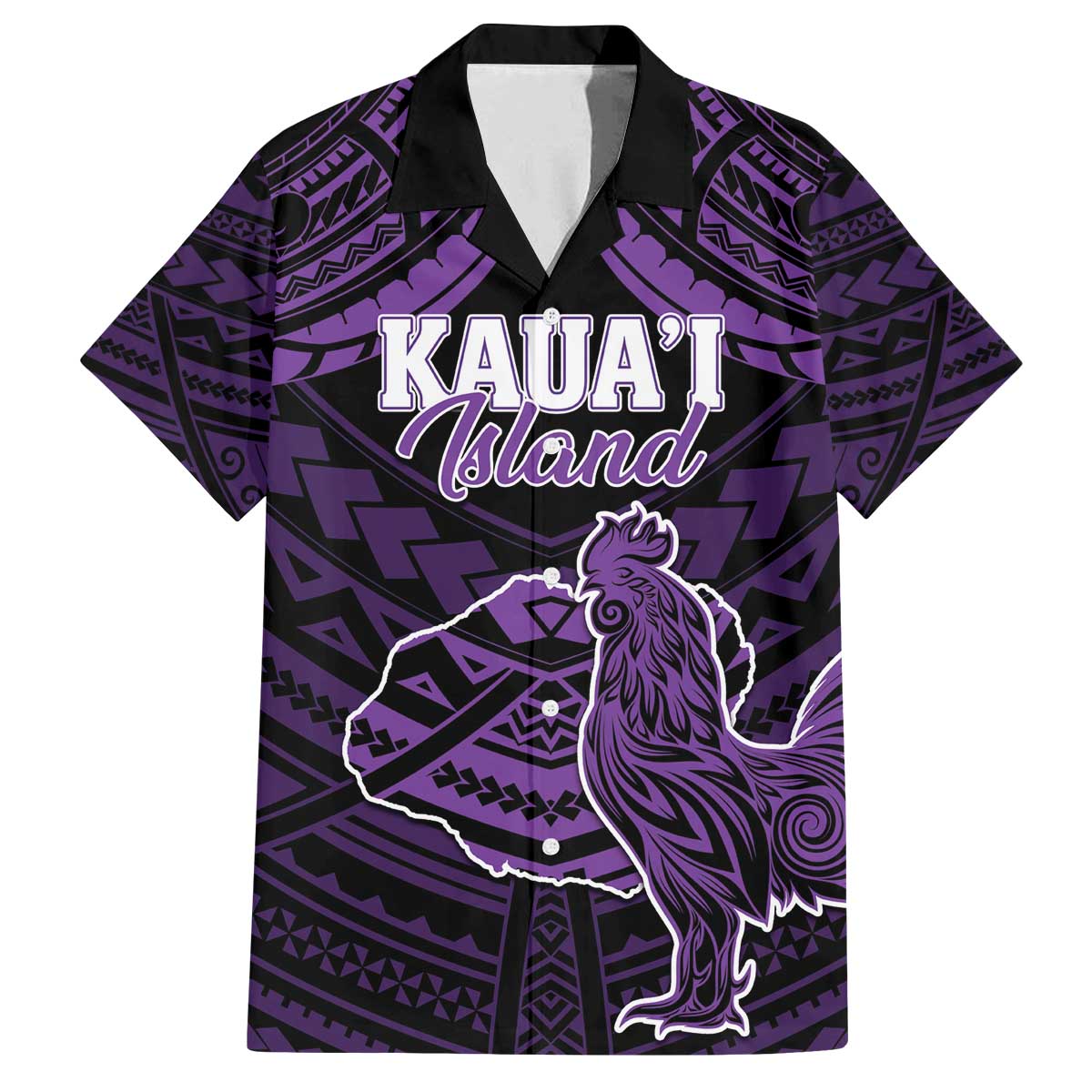 Personalised Hawaii Kauai Island Family Matching Off The Shoulder Long Sleeve Dress and Hawaiian Shirt Rooster Tribal Tattoo Simple Style