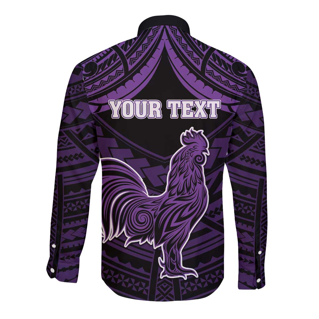 Personalised Hawaii Kauai Island Long Sleeve Button Shirt Rooster Tribal Tattoo Simple Style
