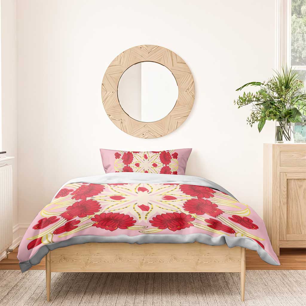 Cook Islands Tivaevae Quilt Bedding Set Light Pink - Polynesian Pride