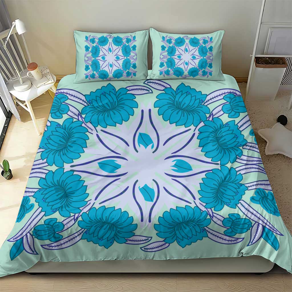 Cook Islands Tivaevae Quilt Bedding Set Aqua - Polynesian Pride