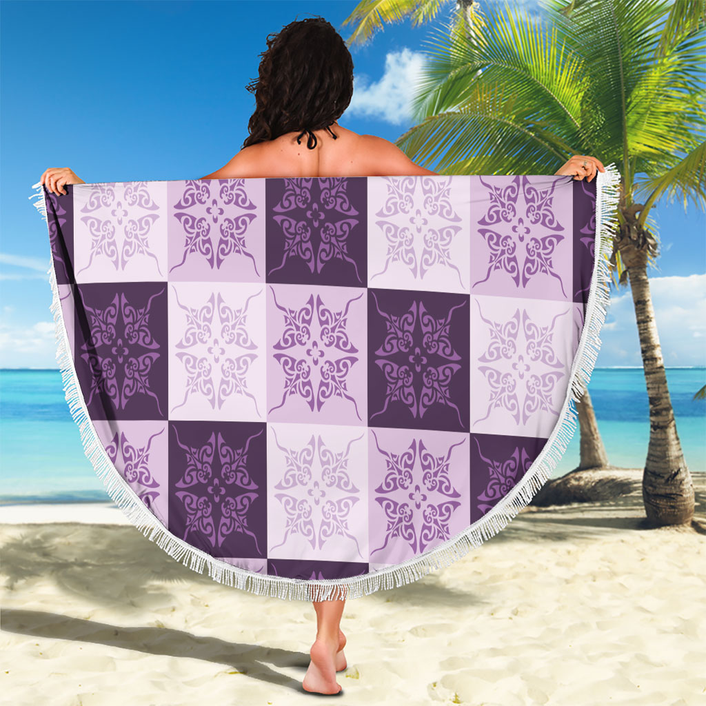 Lavender Manta Ray Hawaiian Quilt Motif Beach Blanket