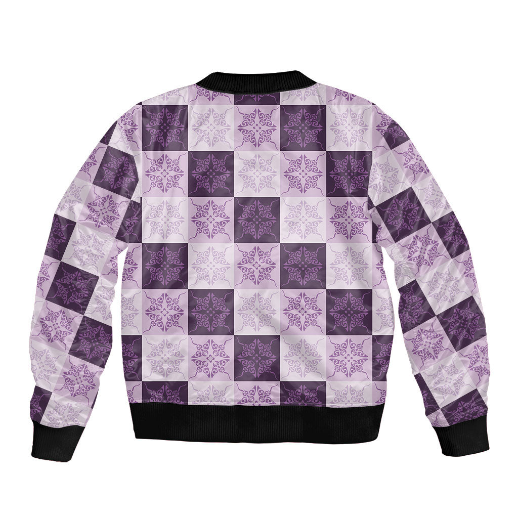 Lavender Manta Ray Hawaiian Quilt Motif Bomber Jacket