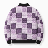 Lavender Manta Ray Hawaiian Quilt Motif Bomber Puffer Jacket
