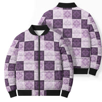 Lavender Manta Ray Hawaiian Quilt Motif Bomber Puffer Jacket